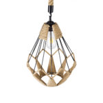 GloboStar® CONICAL 01617 Vintage Κρεμαστό Φωτιστικό Πλέγμα Μονόφωτο 1 x E27 IP20 Μαύρο Μέταλλο με Μπεζ Σχοινί - Μ30 x Π30 x Υ40cm - Image 6