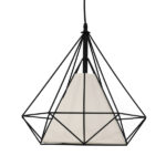 GloboStar® KAIRI 01618 Μοντέρνο Κρεμαστό Φωτιστικό Πλέγμα Μονόφωτο 1 x E27 IP20 Μαύρο Μέταλλο με Λευκό Ύφασμα - Μ38 x Π38 x Υ39cm - Image 2
