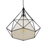 GloboStar® KAIRI 01618 Μοντέρνο Κρεμαστό Φωτιστικό Πλέγμα Μονόφωτο 1 x E27 IP20 Μαύρο Μέταλλο με Λευκό Ύφασμα - Μ38 x Π38 x Υ39cm - Image 3