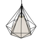 GloboStar® KAIRI 01618 Μοντέρνο Κρεμαστό Φωτιστικό Πλέγμα Μονόφωτο 1 x E27 IP20 Μαύρο Μέταλλο με Λευκό Ύφασμα - Μ38 x Π38 x Υ39cm - Image 4