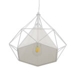 GloboStar® KAIRI 01619 Μοντέρνο Κρεμαστό Φωτιστικό Πλέγμα Μονόφωτο 1 x E27 IP20 Λευκό Μέταλλο με Λευκό Ύφασμα - Μ38 x Π38 x Υ39cm - Image 3