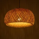 GloboStar® SAN TROPEZ 01626 Boho Κρεμαστό Φωτιστικό Πλέγμα Μονόφωτο 1 x E27 IP20 Μπεζ Ξύλο - Μ38 x Π38 x Υ22cm