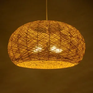 GloboStar® FIJI INCASS 01628 Vintage Κρεμαστό Φωτιστικό Καμπάνα Πολύφωτο 5 x E27 IP20 Μπέζ Rattan - Μ60 x Π60 x Υ29cm