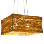 GloboStar® INCASS 01629 Vintage Κρεμαστό Φωτιστικό Ανάρτηση Πολύφωτο 5 x E27 IP20 Μπεζ Rattan - Μ40 x Π40 x Υ22.5cm