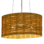 GloboStar® INCASS 01630 Vintage Κρεμαστό Φωτιστικό Καπέλο Τρίφωτο 3 x E27 IP20 Μπεζ Rattan - Μ40 x Π40 x Υ22cm