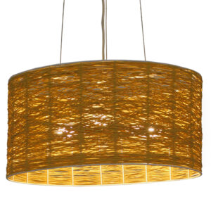 GloboStar® INCASS 01630 Vintage Κρεμαστό Φωτιστικό Καπέλο Τρίφωτο 3 x E27 IP20 Μπεζ Rattan - Μ40 x Π40 x Υ22cm