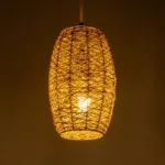 GloboStar® INCASS 01631 Vintage Κρεμαστό Φωτιστικό Ανάρτηση Μονόφωτο 1 x E27 IP20 Μπεζ Rattan - Μ15 x Π15 x Υ25cm