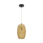 GloboStar® INCASS 01631 Vintage Κρεμαστό Φωτιστικό Ανάρτηση Μονόφωτο 1 x E27 IP20 Μπεζ Rattan - Μ15 x Π15 x Υ25cm - Image 2