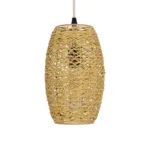 GloboStar® INCASS 01631 Vintage Κρεμαστό Φωτιστικό Ανάρτηση Μονόφωτο 1 x E27 IP20 Μπεζ Rattan - Μ15 x Π15 x Υ25cm - Image 3