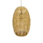 GloboStar® INCASS 01631 Vintage Κρεμαστό Φωτιστικό Ανάρτηση Μονόφωτο 1 x E27 IP20 Μπεζ Rattan - Μ15 x Π15 x Υ25cm - Image 4