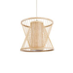GloboStar® HIBISCUS 01632 Boho Κρεμαστό Φωτιστικό Καπέλο Μονόφωτο 1 x E27 IP20 Μπεζ Ξύλο - Μ35 x Π35 x Y30cm