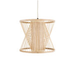 GloboStar® HIBISCUS 01632 Boho Κρεμαστό Φωτιστικό Καπέλο Μονόφωτο 1 x E27 IP20 Μπεζ Ξύλο - Μ35 x Π35 x Y30cm - Image 5