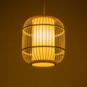 GloboStar® HIBISCUS 01633 Boho Κρεμαστό Φωτιστικό Ανάρτηση Μονόφωτο 1 x E27 IP20 Μπεζ Ξύλο - Μ26 x Π26 x Y32cm