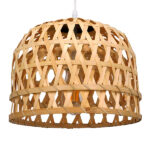 GloboStar® MANGEA 01634 Boho Κρεμαστό Φωτιστικό Πλέγμα Μονόφωτο 1 x E27 IP20 Μπεζ Ξύλο - Μ32 x Π32 x Υ30cm