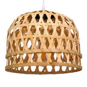 GloboStar® MANGEA 01634 Boho Κρεμαστό Φωτιστικό Πλέγμα Μονόφωτο 1 x E27 IP20 Μπεζ Ξύλο - Μ32 x Π32 x Υ30cm