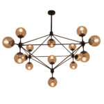 GloboStar® SENTINEL 01637 Μοντέρνο Φωτιστικό Οροφής Πλέγμα Πολύφωτο 15 x E27 IP20 Μαύρο Μέταλλο με μελί Γυαλί - Μ150 x Π150 x Υ115cm