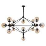 GloboStar® SENTINEL 01637 Μοντέρνο Φωτιστικό Οροφής Πλέγμα Πολύφωτο 15 x E27 IP20 Μαύρο Μέταλλο με μελί Γυαλί - Μ150 x Π150 x Υ115cm - Image 2
