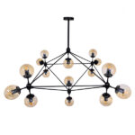 GloboStar® SENTINEL 01637 Μοντέρνο Φωτιστικό Οροφής Πλέγμα Πολύφωτο 15 x E27 IP20 Μαύρο Μέταλλο με μελί Γυαλί - Μ150 x Π150 x Υ115cm - Image 3