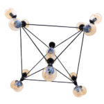 GloboStar® SENTINEL 01637 Μοντέρνο Φωτιστικό Οροφής Πλέγμα Πολύφωτο 15 x E27 IP20 Μαύρο Μέταλλο με μελί Γυαλί - Μ150 x Π150 x Υ115cm - Image 4