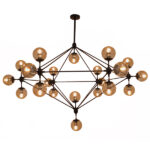 GloboStar® SENTINEL 01638 Μοντέρνο Φωτιστικό Οροφής Πλέγμα Πολύφωτο 21 x E27 IP20 Μαύρο Μέταλλο με μελί Γυαλί - Μ170 x Π170 x Υ136cm