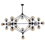 GloboStar® SENTINEL 01638 Μοντέρνο Φωτιστικό Οροφής Πλέγμα Πολύφωτο 21 x E27 IP20 Μαύρο Μέταλλο με μελί Γυαλί - Μ170 x Π170 x Υ136cm - Image 2