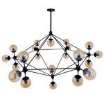 GloboStar® SENTINEL 01638 Μοντέρνο Φωτιστικό Οροφής Πλέγμα Πολύφωτο 21 x E27 IP20 Μαύρο Μέταλλο με μελί Γυαλί - Μ170 x Π170 x Υ136cm - Image 3