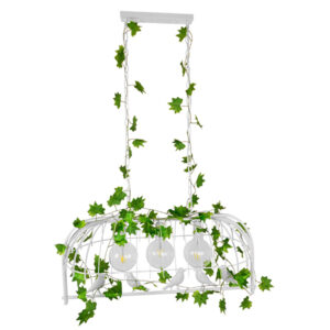 GloboStar® NEST 01647 Vintage Κρεμαστό Φωτιστικό Φιγούρα Τρίφωτο 3 x E27 IP20 Λευκό Μέταλλο με Πράσινο Πλαστικό - Μ85.5 x Π37.5 x Y38cm