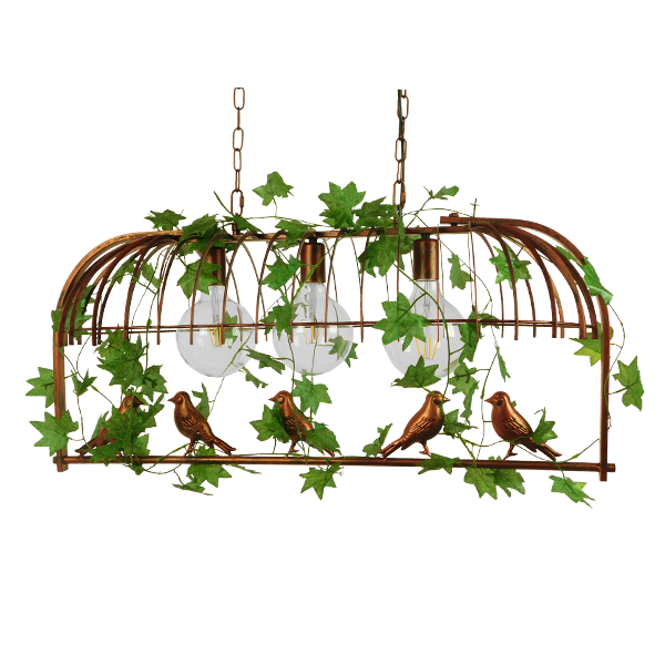 GloboStar® NEST 01648 Vintage Κρεμαστό Φωτιστικό Φιγούρα Τρίφωτο 3 x E27 IP20 Χάλκινο Μέταλλο με Πράσινο Πλαστικό - Μ85.5 x Π37.5 x Y38cm - Image 2