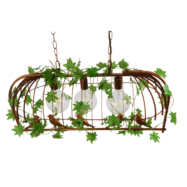 GloboStar® NEST 01648 Vintage Κρεμαστό Φωτιστικό Φιγούρα Τρίφωτο 3 x E27 IP20 Χάλκινο Μέταλλο με Πράσινο Πλαστικό - Μ85.5 x Π37.5 x Y38cm - Image 4