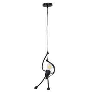 GloboStar® LITTLE MAN 01652 Μοντέρνο Κρεμαστό Φωτιστικό Φιγούρα Μονόφωτο 1 x E27 IP20 Μαύρο Μέταλλο - Μ20 x Π20 x Υ40cm