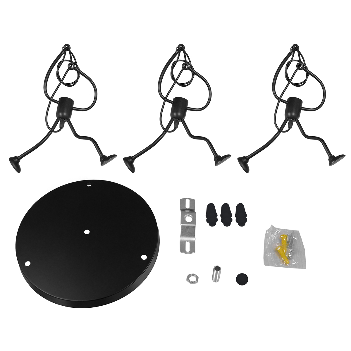 GloboStar® FIGURE 10001655 Παιδικό Κρεμαστό Φωτιστικό Φιγούρα Τρίφωτο 3 x E27 IP20 Μαύρο Μέταλλο - Μ45 x Π45 x Υ40cm - Image 6