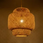 GloboStar® MALDIVES 01657 Boho Κρεμαστό Φωτιστικό Πλέγμα Μονόφωτο 1 x E27 IP20 Μπεζ Ξύλο - Μ56 x Π56 x Υ54cm