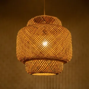 GloboStar® MALDIVES 01657 Boho Κρεμαστό Φωτιστικό Πλέγμα Μονόφωτο 1 x E27 IP20 Μπεζ Ξύλο - Μ56 x Π56 x Υ54cm