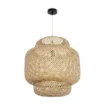 GloboStar® MALDIVES 01657 Boho Κρεμαστό Φωτιστικό Πλέγμα Μονόφωτο 1 x E27 IP20 Μπεζ Ξύλο - Μ56 x Π56 x Υ54cm - Image 2
