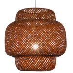 GloboStar® MALDIVES 01658 Boho Κρεμαστό Φωτιστικό Πλέγμα Μονόφωτο 1 x E27 IP20 Καφέ Ξύλο - Μ56 x Π56 x Υ54cm