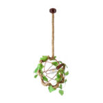 GloboStar® BRADLEY 01660 Vintage Κρεμαστό Φωτιστικό Πλέγμα Μονόφωτο 1 x E27 IP20 Μπεζ Σχοινί, Πράσινο Πλαστικό με Χάλκινο Μέταλλο - Μ33 x Π33 x Y33cm - Image 4