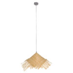GloboStar® RICEHAT 01666 Boho Κρεμαστό Φωτιστικό Καμπάνα Μονόφωτο 1 x E27 IP20 Μπέζ Ξύλο - Μ70 x Π70 x Y25cm