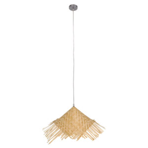 GloboStar® RICEHAT 01666 Boho Κρεμαστό Φωτιστικό Καμπάνα Μονόφωτο 1 x E27 IP20 Μπέζ Ξύλο - Μ70 x Π70 x Y25cm