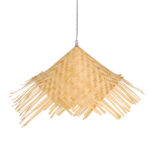 GloboStar® RICEHAT 01666 Boho Κρεμαστό Φωτιστικό Καμπάνα Μονόφωτο 1 x E27 IP20 Μπέζ Ξύλο - Μ70 x Π70 x Y25cm - Image 2