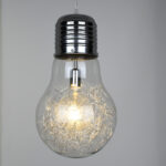 GloboStar® LAMP 01677 Μοντέρνο Κρεμαστό Φωτιστικό Φιγούρα Μονόφωτο 1 x E27 IP20 Ασημί Μέταλλο με Διάφανο Γυαλί - Μ30 x Π30 x Υ52cm - Image 2