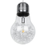 GloboStar® LAMP 01677 Μοντέρνο Κρεμαστό Φωτιστικό Φιγούρα Μονόφωτο 1 x E27 IP20 Ασημί Μέταλλο με Διάφανο Γυαλί - Μ30 x Π30 x Υ52cm - Image 4