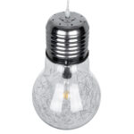 GloboStar® LAMP 01677 Μοντέρνο Κρεμαστό Φωτιστικό Φιγούρα Μονόφωτο 1 x E27 IP20 Ασημί Μέταλλο με Διάφανο Γυαλί - Μ30 x Π30 x Υ52cm - Image 5