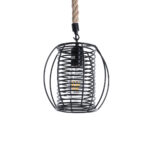 GloboStar® ORVAL 01689 Μοντέρνο Κρεμαστό Φωτιστικό Πλέγμα Μονόφωτο 1 x E27 IP20 Μαύρο Μέταλλο με Μπεζ Σχοινί - Μ20 x Π20 x Υ20cm