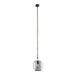 GloboStar® ORVAL 01689 Μοντέρνο Κρεμαστό Φωτιστικό Πλέγμα Μονόφωτο 1 x E27 IP20 Μαύρο Μέταλλο με Μπεζ Σχοινί - Μ20 x Π20 x Υ20cm - Image 3