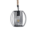 GloboStar® ORVAL 01689 Μοντέρνο Κρεμαστό Φωτιστικό Πλέγμα Μονόφωτο 1 x E27 IP20 Μαύρο Μέταλλο με Μπεζ Σχοινί - Μ20 x Π20 x Υ20cm - Image 4