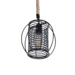 GloboStar® ORVAL 01689 Μοντέρνο Κρεμαστό Φωτιστικό Πλέγμα Μονόφωτο 1 x E27 IP20 Μαύρο Μέταλλο με Μπεζ Σχοινί - Μ20 x Π20 x Υ20cm - Image 5