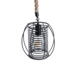 GloboStar® ORVAL 01689 Μοντέρνο Κρεμαστό Φωτιστικό Πλέγμα Μονόφωτο 1 x E27 IP20 Μαύρο Μέταλλο με Μπεζ Σχοινί - Μ20 x Π20 x Υ20cm - Image 6