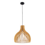 GloboStar® SCANDINAVIA 01697 Μοντέρνο Κρεμαστό Φωτιστικό Πλέγμα Μονόφωτο 1 x E27 IP20 Μπεζ Ξύλο - Μ35 x Π35 x Υ35cm - Image 3