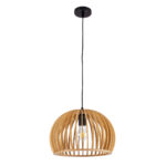 GloboStar® SCANDINAVIA 01698 Μοντέρνο Κρεμαστό Φωτιστικό Πλέγμα Μονόφωτο 1 x E27 IP20 Μπεζ Ξύλο - Μ33 x Π33 x Υ20cm - Image 3