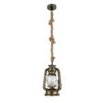 GloboStar® BARBAROSSA 01705 Vintage Κρεμαστό Φωτιστικό Ανάρτηση Μονόφωτο 1 x E27 IP20 Μπρούτζινο Μέταλλο, Διάφανο Γυαλί με Μπεζ Σχοινί - Μ18 x Π18 x Υ28cm - Image 3
